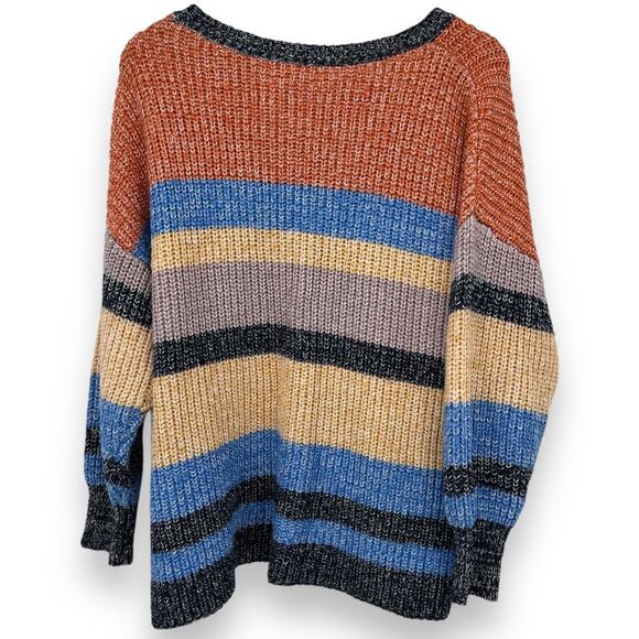 C&C California Striped Multicolor Knit Sweater Women's 2 X Orange Blue Casual - Picture 2 of 5